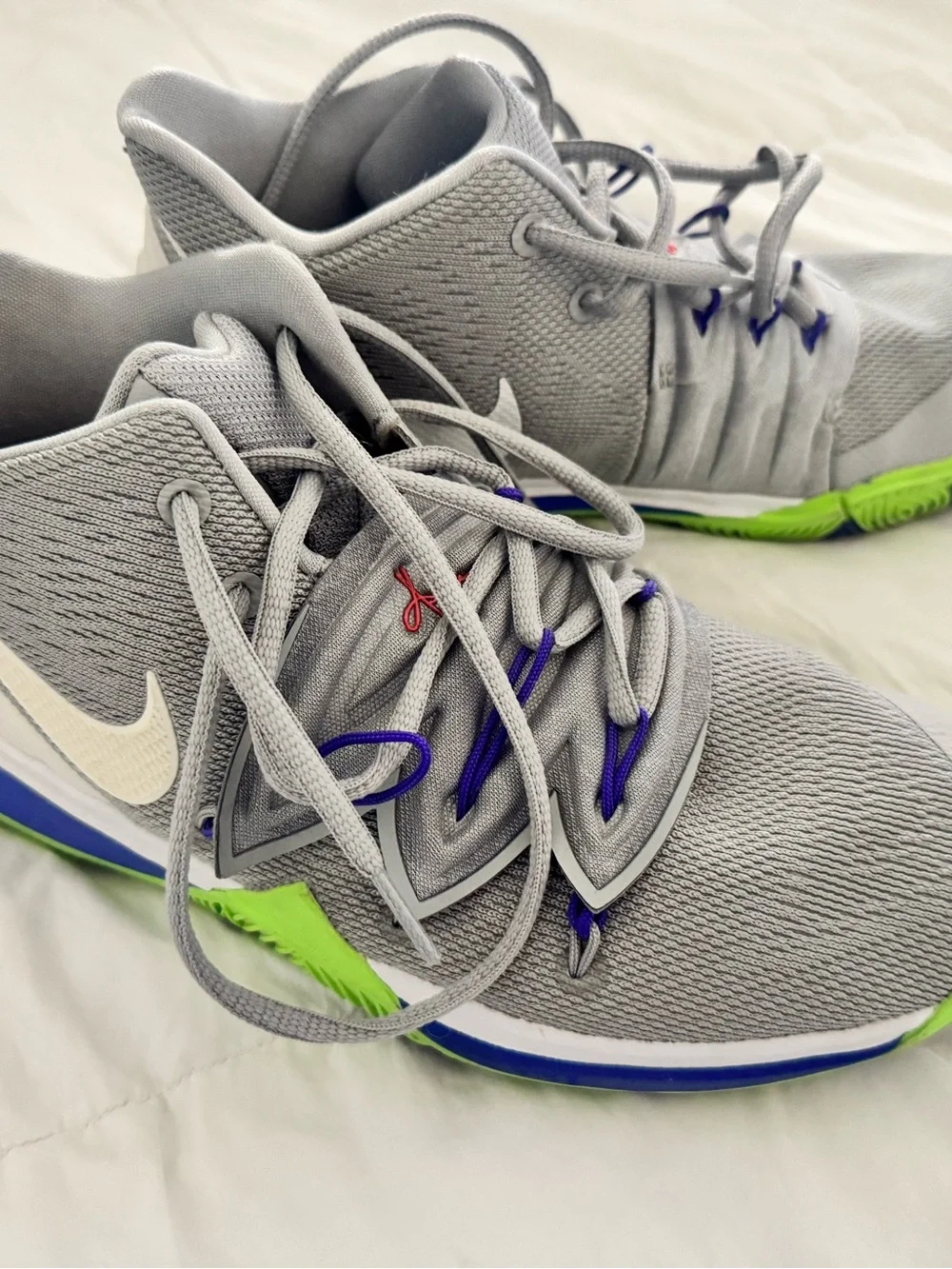 Nike Gray Sneakers with Lime Green Outsole and Purple Accents